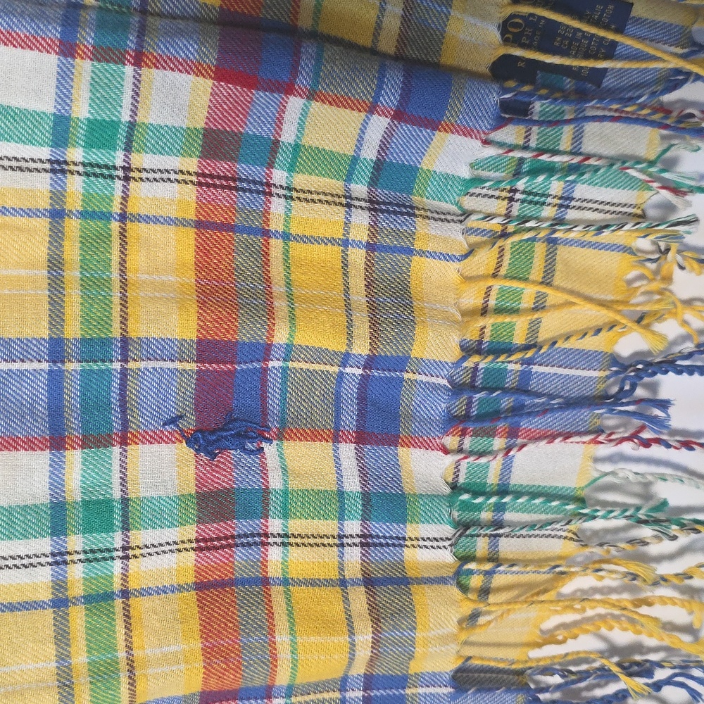 Polo by Ralph Lauren Vibrant Plaid Tartan Woven 100% Cotton Scarf Shawl - Picture 2 of 4